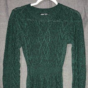 SHEIN Hunter Green Ribbed Knit Mini Sweater Dress - Small